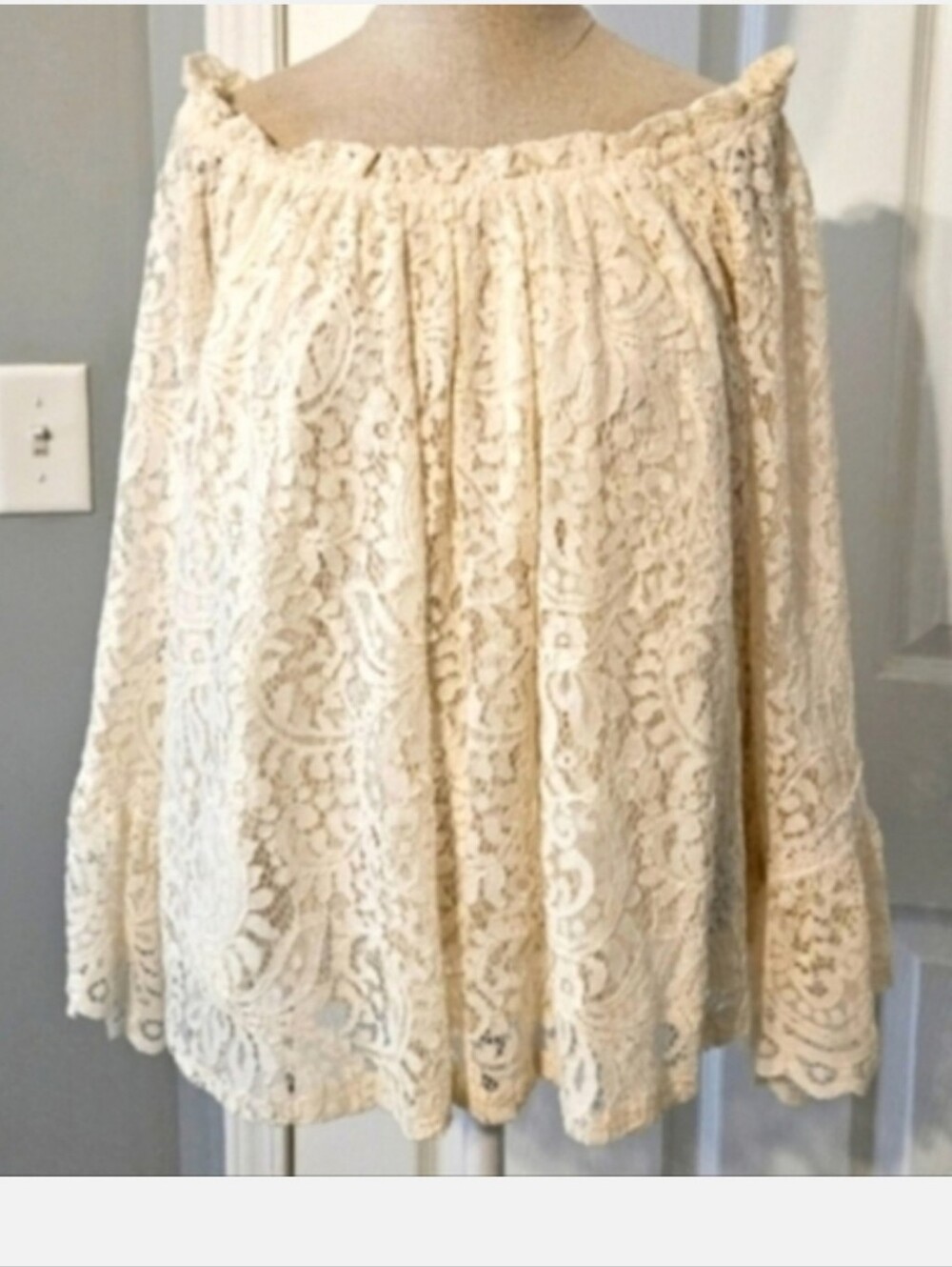 Cream Lace Off-Shoulder Blouse